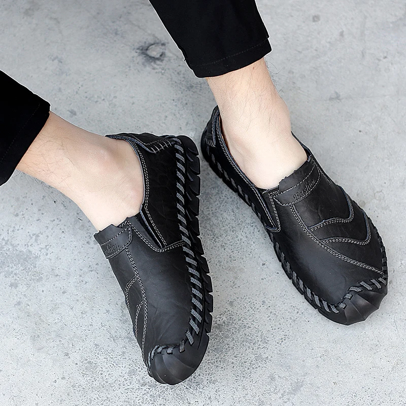 Genuine Leather Men Casual Shoes Luxury Brand 2020 Mens Loafers Moccasins Breathable Slip on Male Sneakers Plus Size 38-47 | Обувь