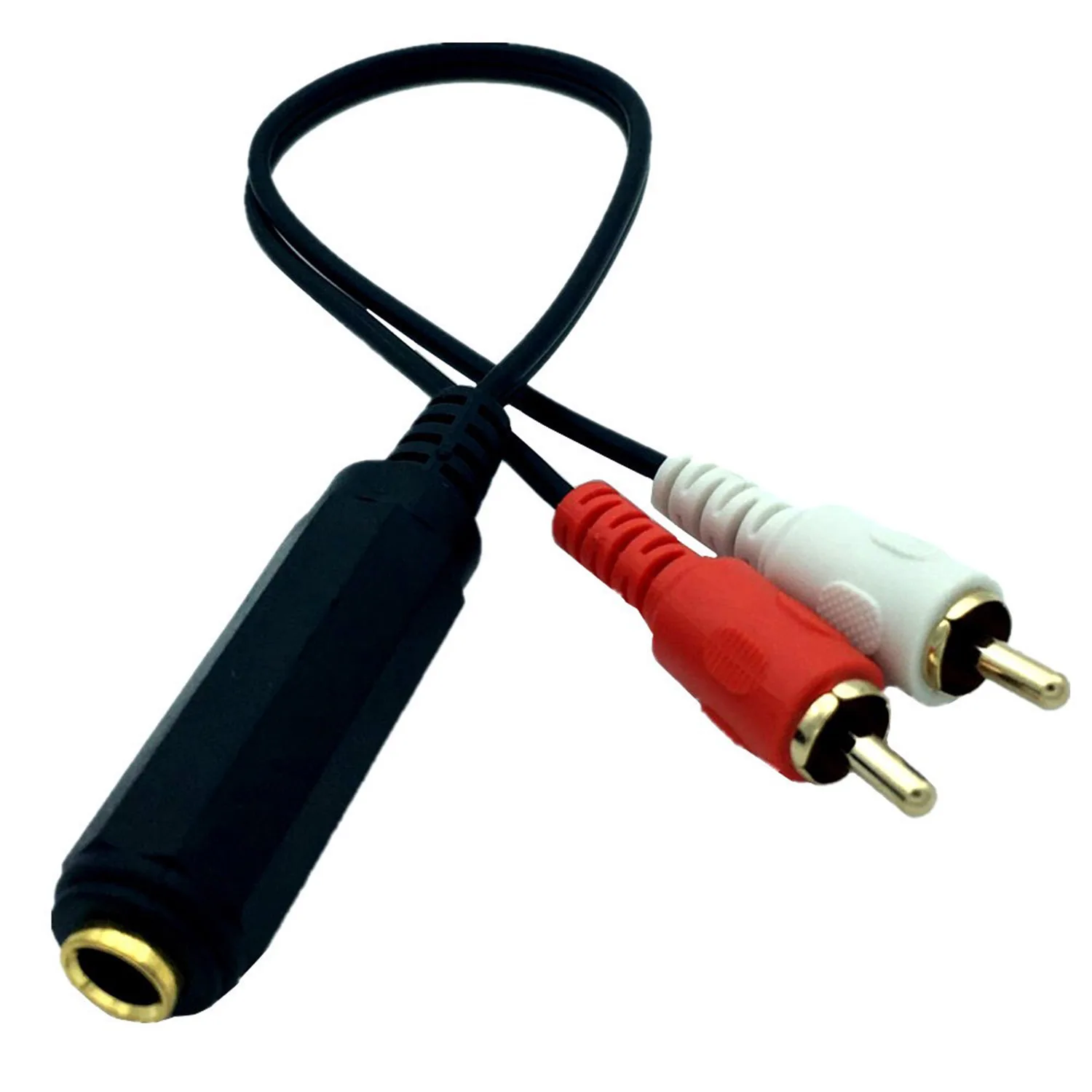 

6.35mm 1/4" Female Stereo TRS Jack to 2 Phono RCA Y Splitter Male Aux Audio Extension Adapter Cable Cord