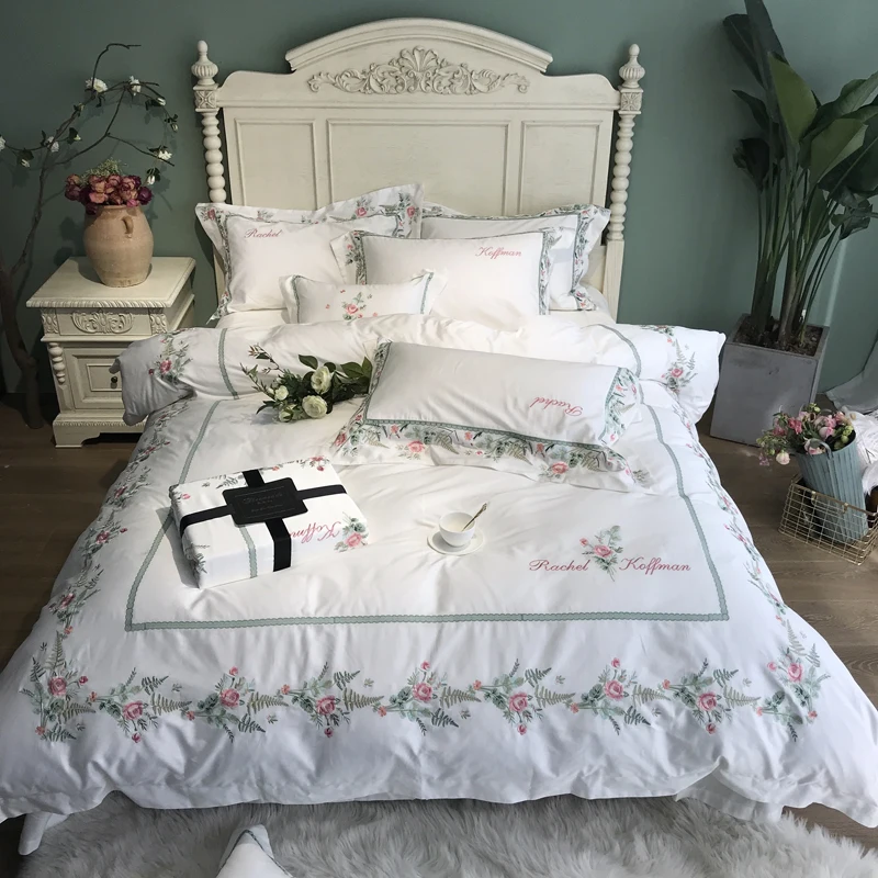 

Комплект постельного белья в цветочном стиле белого египетского хлопка, Королевский размер, пододеяльник, простыня