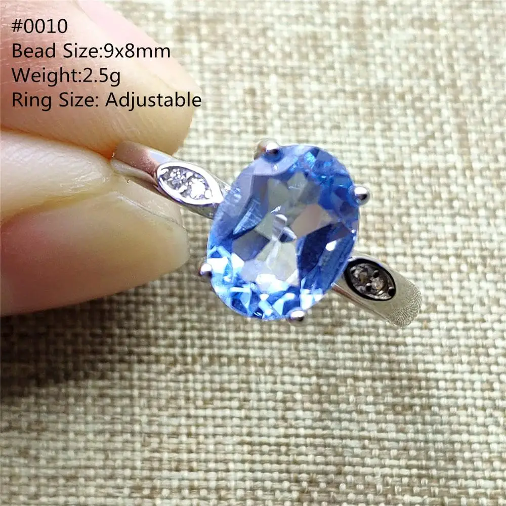 

Genuine Natural Blue Topaz Crystal Ring Women Men Faceted Adjustable Oval Clear Bead 9x8mm Birthyday Gift Healing Stone AAAAAA
