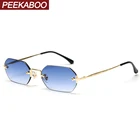Солнцезащитные очки Peekaboo без оправы для мужчин и женщин, прямоугольные маленькие Восьмиугольные очки в металлической оправе, с золотистымисинимикоричневыми линзами uv400, 2021