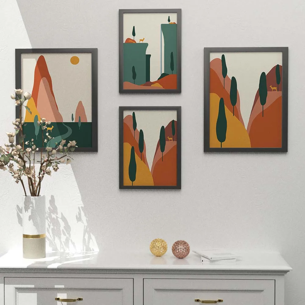 Нордический пейзаж картина маслом с изображением леса минималистский