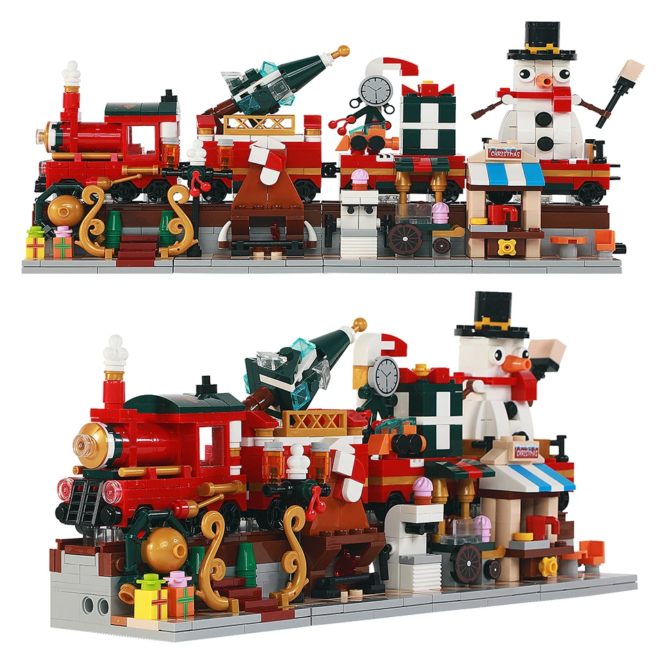 

838Pcs City Santa Claus 4In1Building Blocks Toys Christmas Village Street View Snowman Bricks Holiday Train Christmas Tree Toys