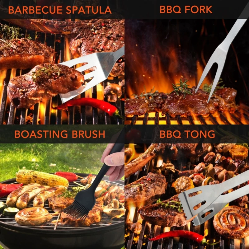 

BBQ Grill Accessories Heavy Duty Grill Utensils Set Extra Thick Stainless Steel BBQ Grilling Tools with Nylon Carry Bag