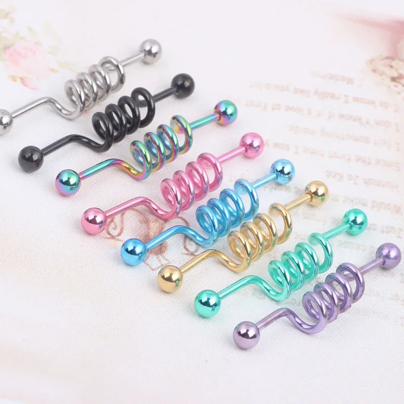 IndustriaL Bar Titanium Industrial Cork Screw Barbell 14G 2pcs Body jewelry Ear Piercing |