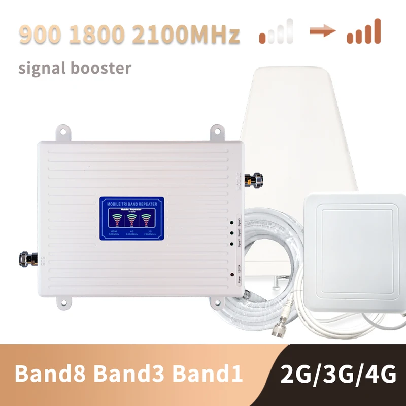 Усилитель мобильного сигнала 2G 3G 4G трехдиапазонный ретранслятор 900 1800 2100 GSM DCS WCDMA