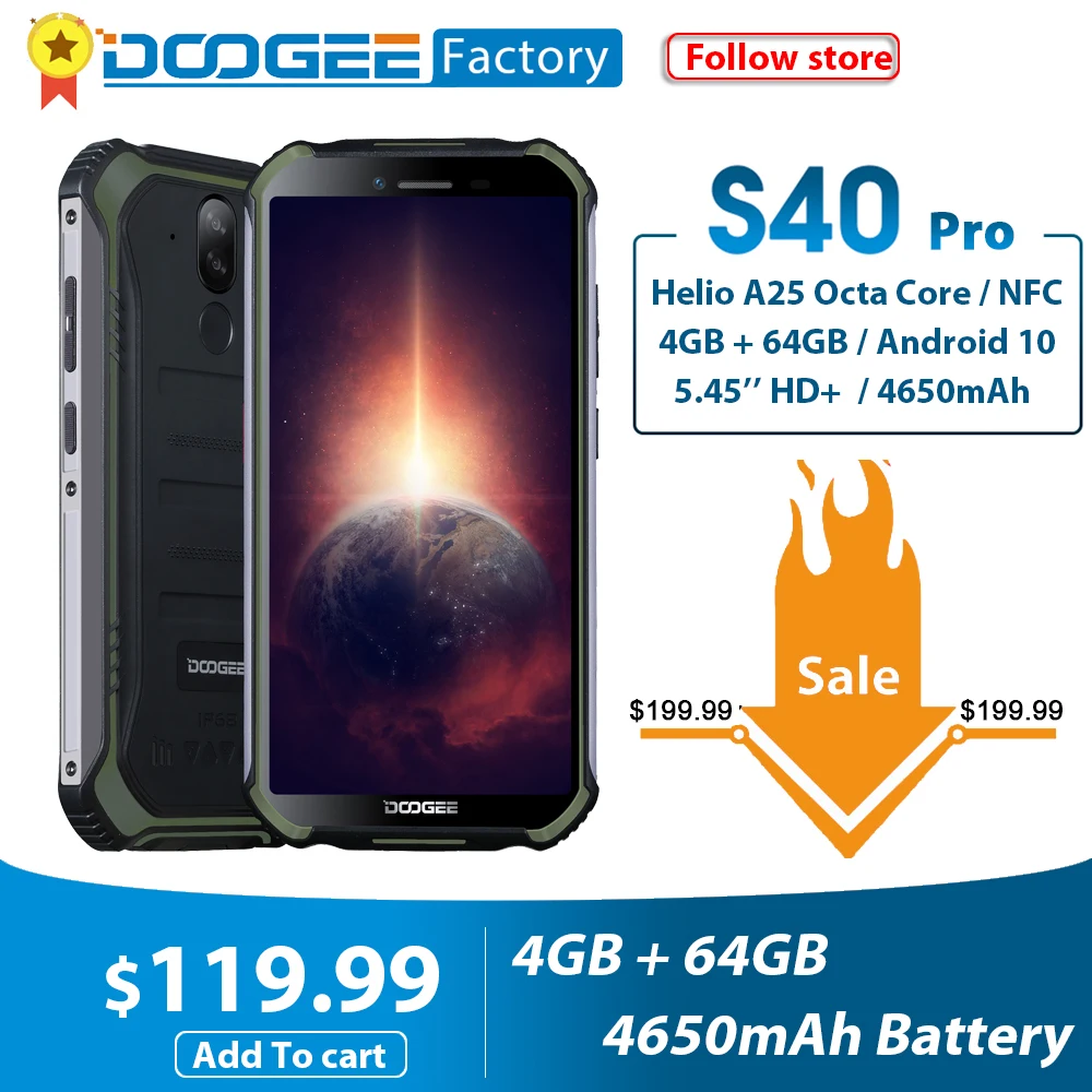 Смартфон DOOGEE S40 Pro Android 10 IP68/IP69K 4 Гб Оперативная память 64 Встроенная прочный