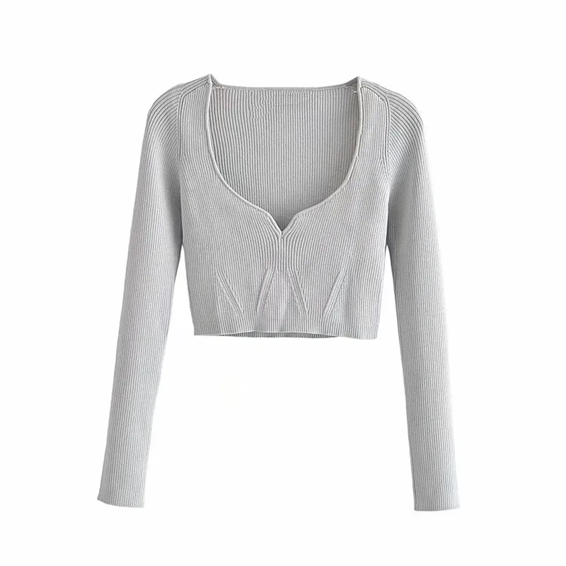 

ZA 2021 autumn new women's clothing fashion all-match casual European and American style temperament short knit blouse