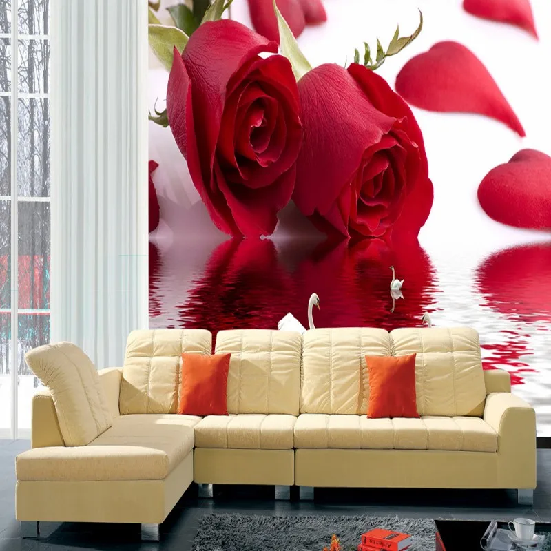 Прямая поставка фото обои красивая Роза Лебедь вода отражение росписи ТВ диван