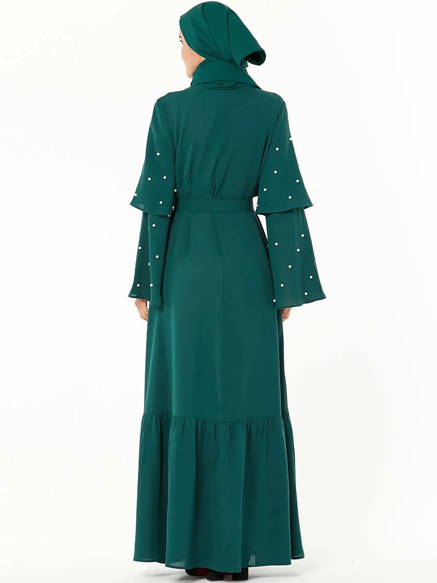 Платье Abaya женское с оборками и жемчугом мусульманский свободный рукав турецкий