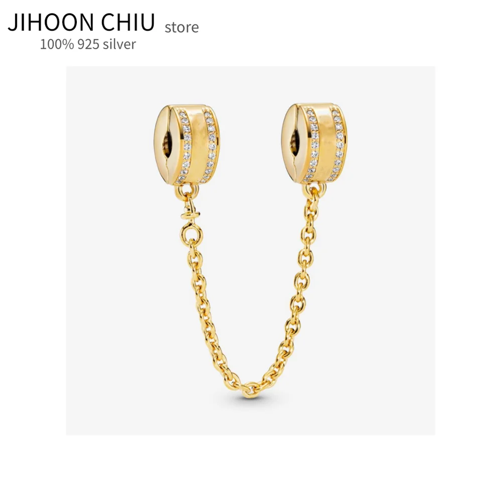 

Authentic 100% 925 Sterling Silver DIY Beads security chain Fit Pandora Charms Bracelet DIY Women Original Beads Jewelry