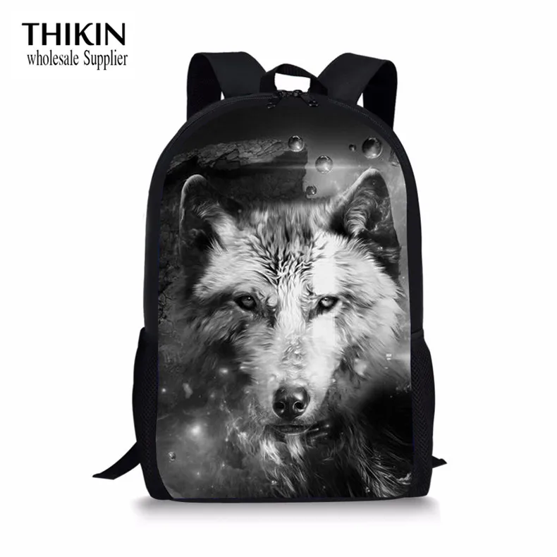 Детский Школьный рюкзак THIKIN Moon ранец с принтом волка и гравировкой для учеников