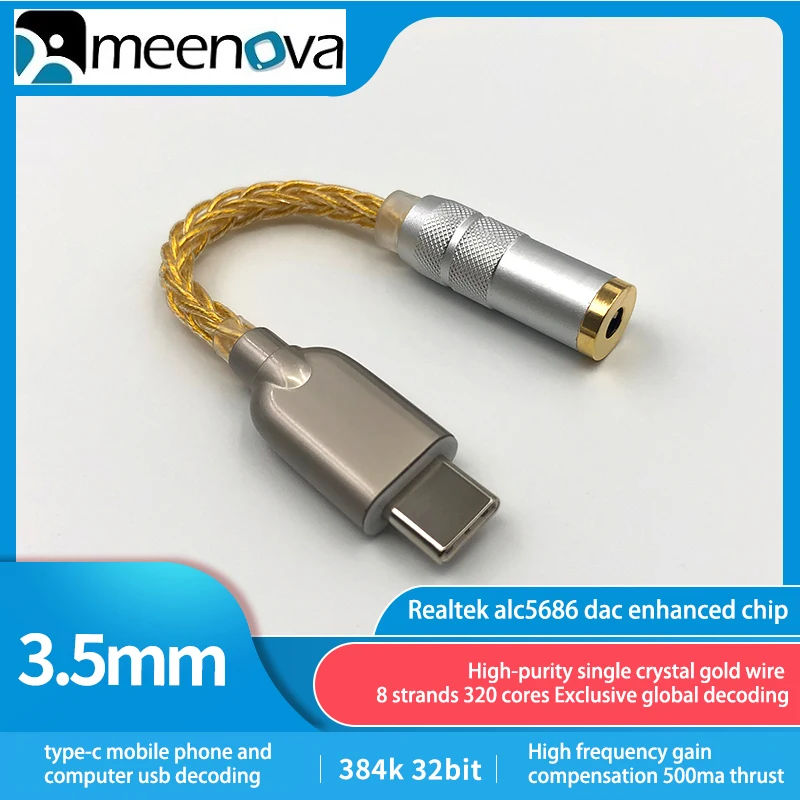 

ALC5686 USB-C to 3.5mm Audio Jack Adapter, 32bit 384khz, HiFi Portal DAC, 4.4mm balanced port 2.5mm for Xiaomi11 Pro, Mix4, Oppo