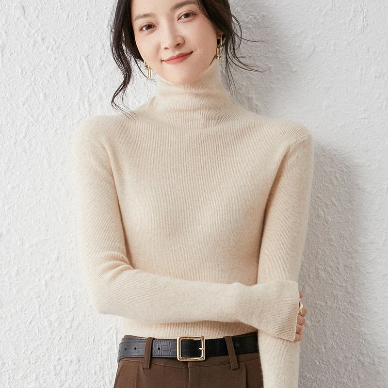 

adohon 2021 woman winter 100% Cashmere sweaters knitted Pullovers jumper Warm Female Turtleneck blouse blue long sleeve clothing