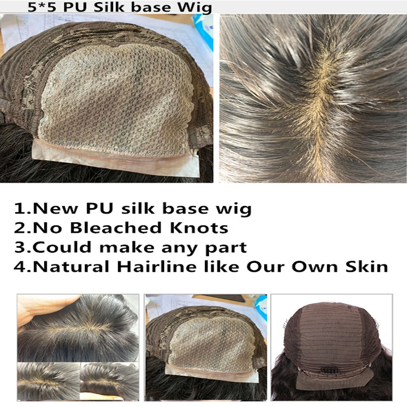 

5*5 PU Silk Base Wig with Baby Hair Natural Wave Bob Wig Brazilian Remy Hair Bleached Knots Natural Hairline