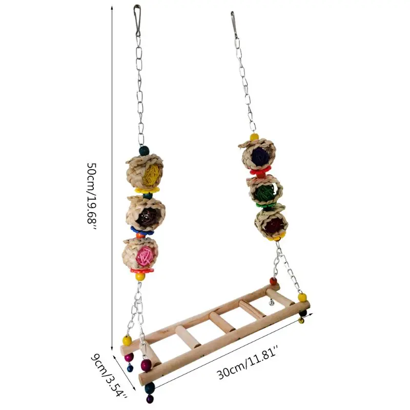 

Chicken Ladder Bridge Swing Perch Large Parrot Wood Stand Cage Exercise Play Toy R7RC