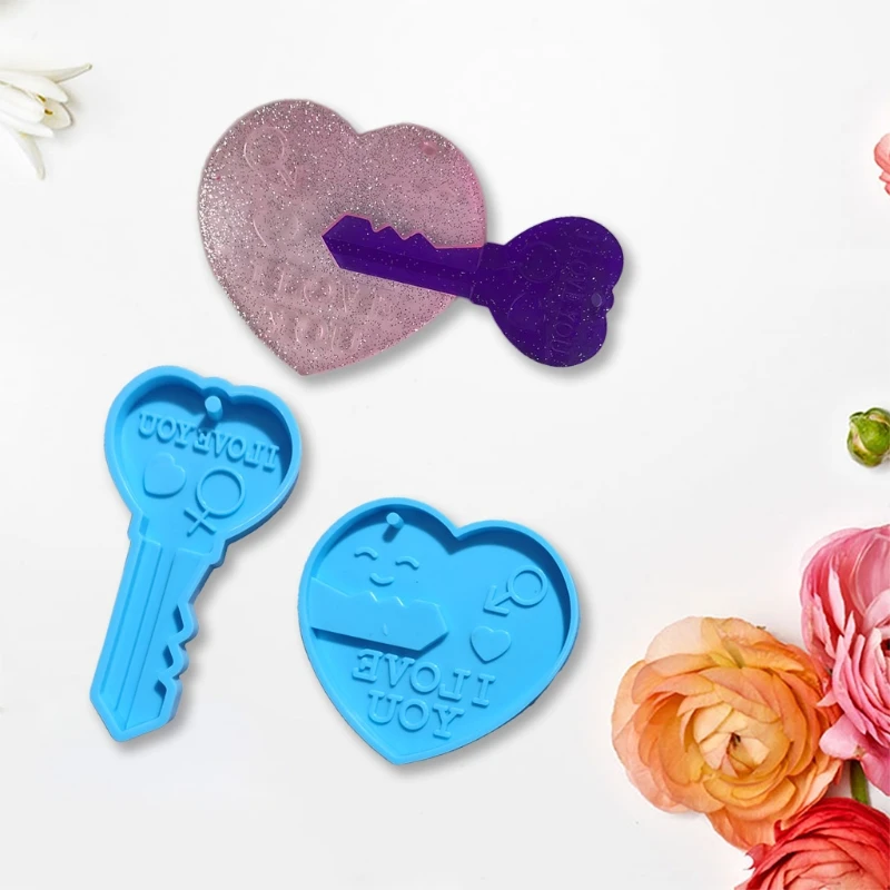 2 Pcs Lovers Heart and Lock Shape Phone Chain Epoxy Resin Mold Keychain Silicone Mould DIY Crafts Jewelry Pendant Casting 13MD | Украшения