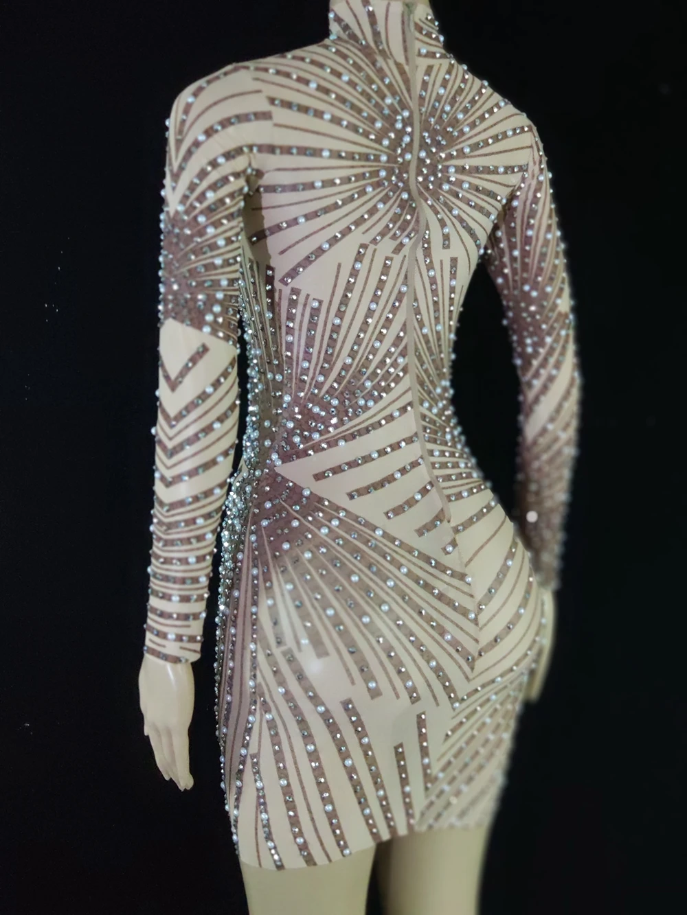 

Shining Pearl Rhinestones Short Bodycon Dress Women Birthday Celebrate Party Dress Evening Prom Outfit Sexy Transparent Dress