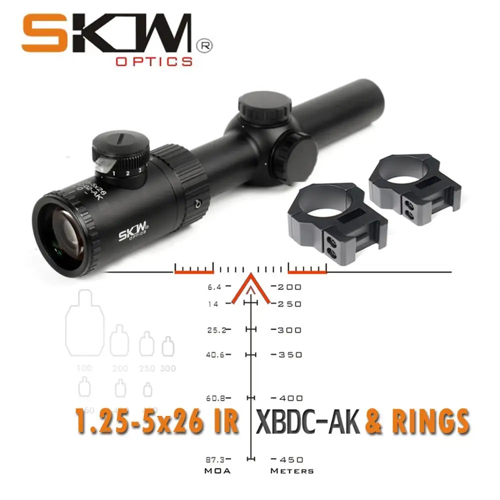 Тактический прицел SKWoptics 1 25 5x26A охотничий для АК AR M4 Калашникова BDC сетка 30 мм