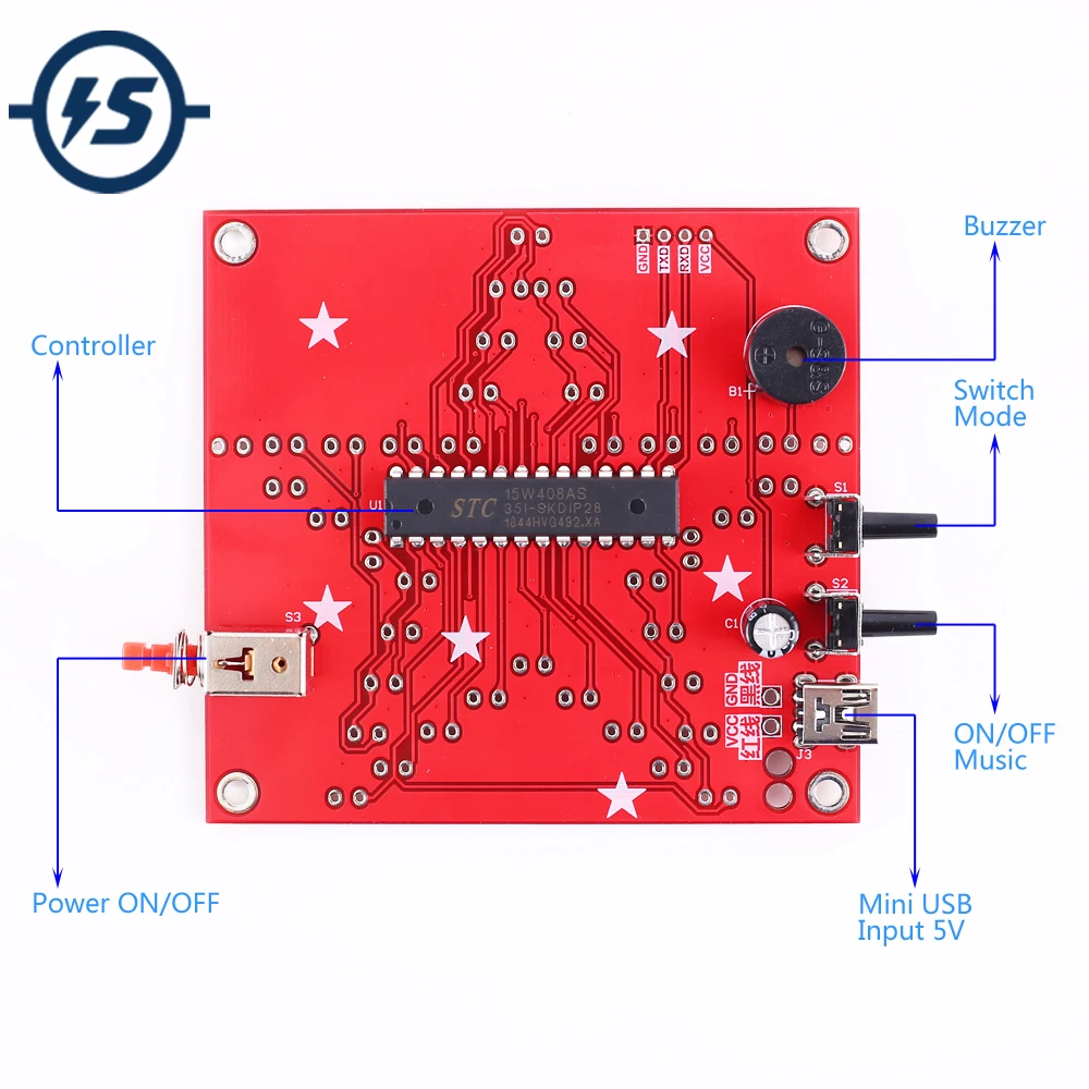 Набор сделай сам с пятиконечной звездой разноцветный светодиодный музыкальный