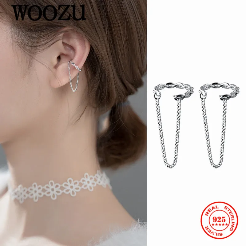 

WOOZU натуральная 925 Стерлинговое серебро Мода Очаровательная цепочка для женщин вечерние клипса геометрической формы серьги, ювелирное изде...