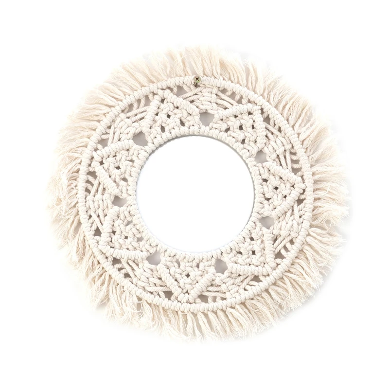 

Macrame Makeup Hanging Wall Mirror Handmade Tapestry Fringe Bohemia Decoration