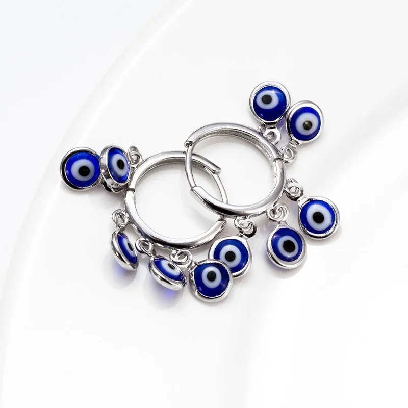 

U-Magical Trendy Blue White Demon Eye Hoop Earring for Women Enamel Silver Color Tassel Metal Earring Jewelry Chic Accessories