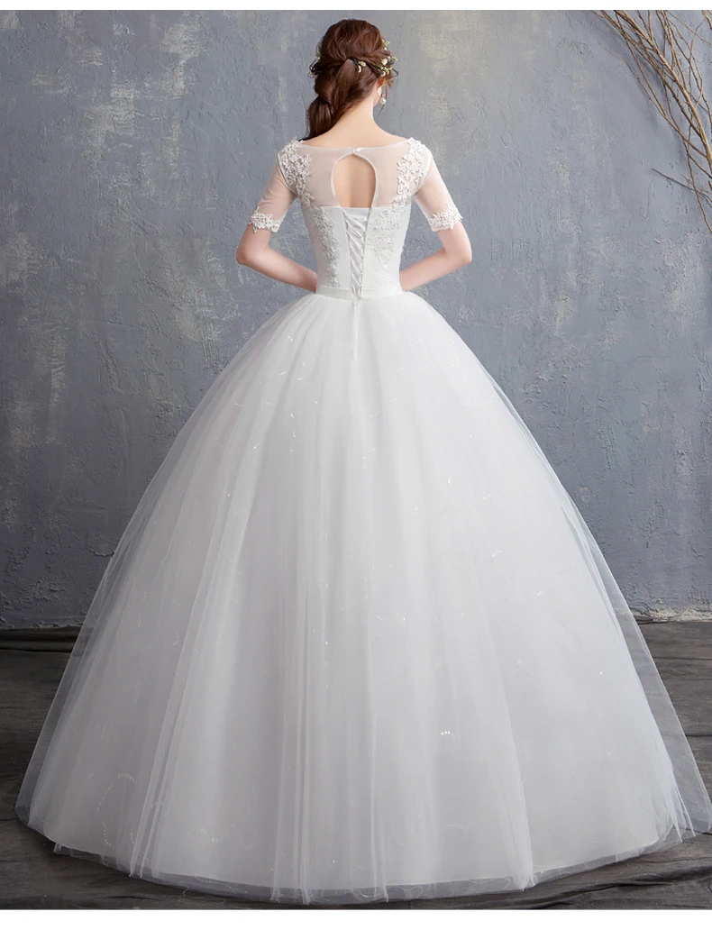 

Women's wedding dress lace embroidery O neck plus size bridal Muslim wedding gown