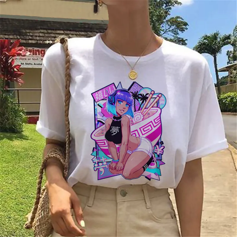 

Casual Hipster Ladies Tops Casual Plus Size Japanese Style T-shirt Summer Beach Wave Women Short Sleeve Round Neck T Shirts