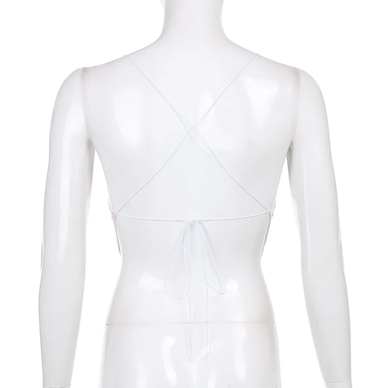 

New arrivel Floral Corset Top y2k Pink Crop Top Mesh V Neck Bra Women Backless Beach Holiday Camis 2021 Summer T-shirt Top 90S