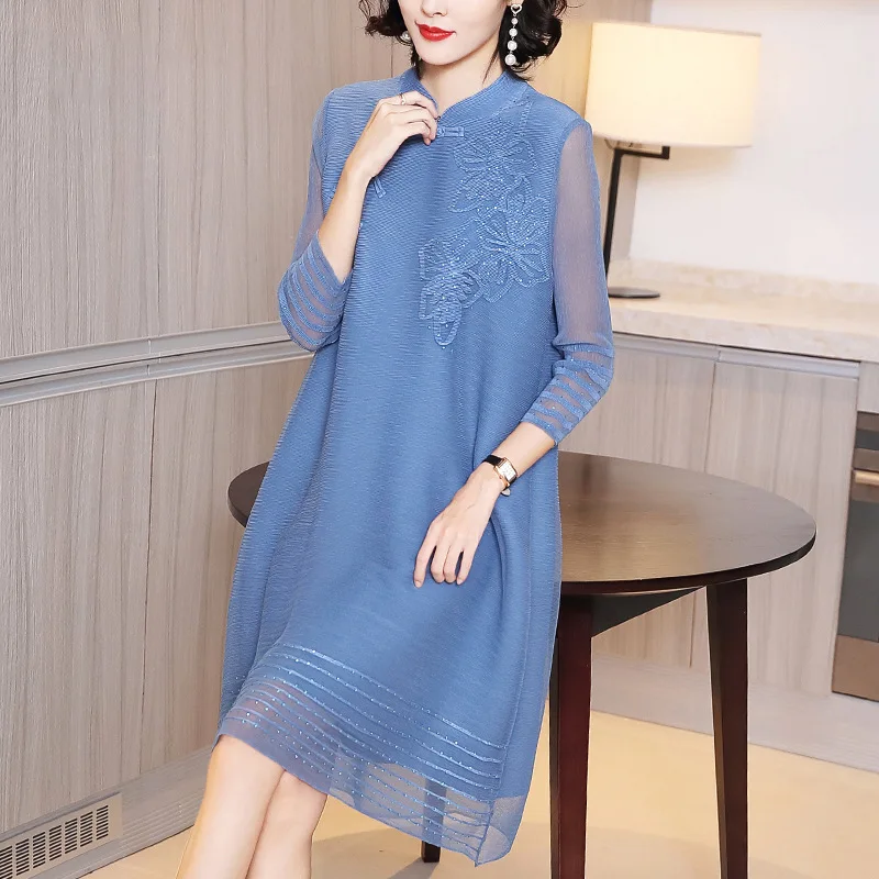 

Embroidery Big Size Autumn Winter 2020 New Style Women's Loose Pleated Dress