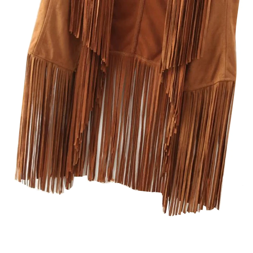 Жилет женский осенне-зимний из искусственной замши без рукавов с бахромой |