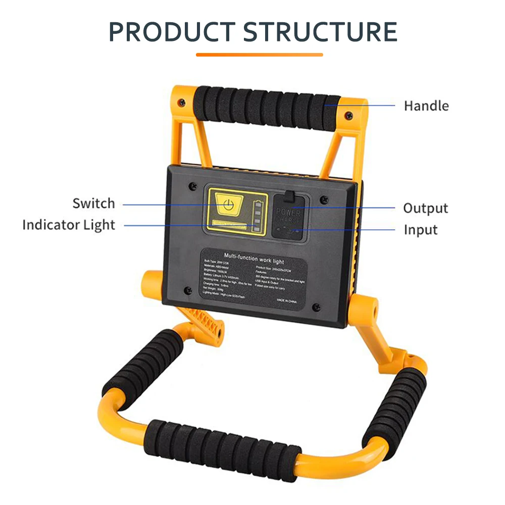 저렴한 Asafee-충전식 COB LED 작업등, 1500LM, 20W, 작업 램프, 접이식 검사 조명, 토치, COB 조명, 작업등, 접이식 조명