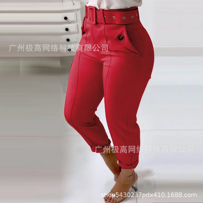 

Mandylandy Women's Fashion Slim Pants Autumn Casual High Waist Solid Color Pencil Pants