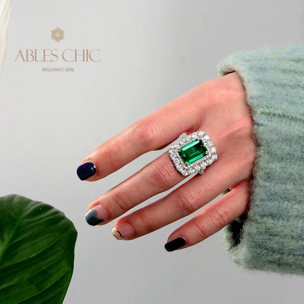 

Royal Temperament Lab Emerald Floral Statement Ring Sterling Silver Green Tsavorite 5A Zircon Bridal Wedding Rings S2R1S2R1160