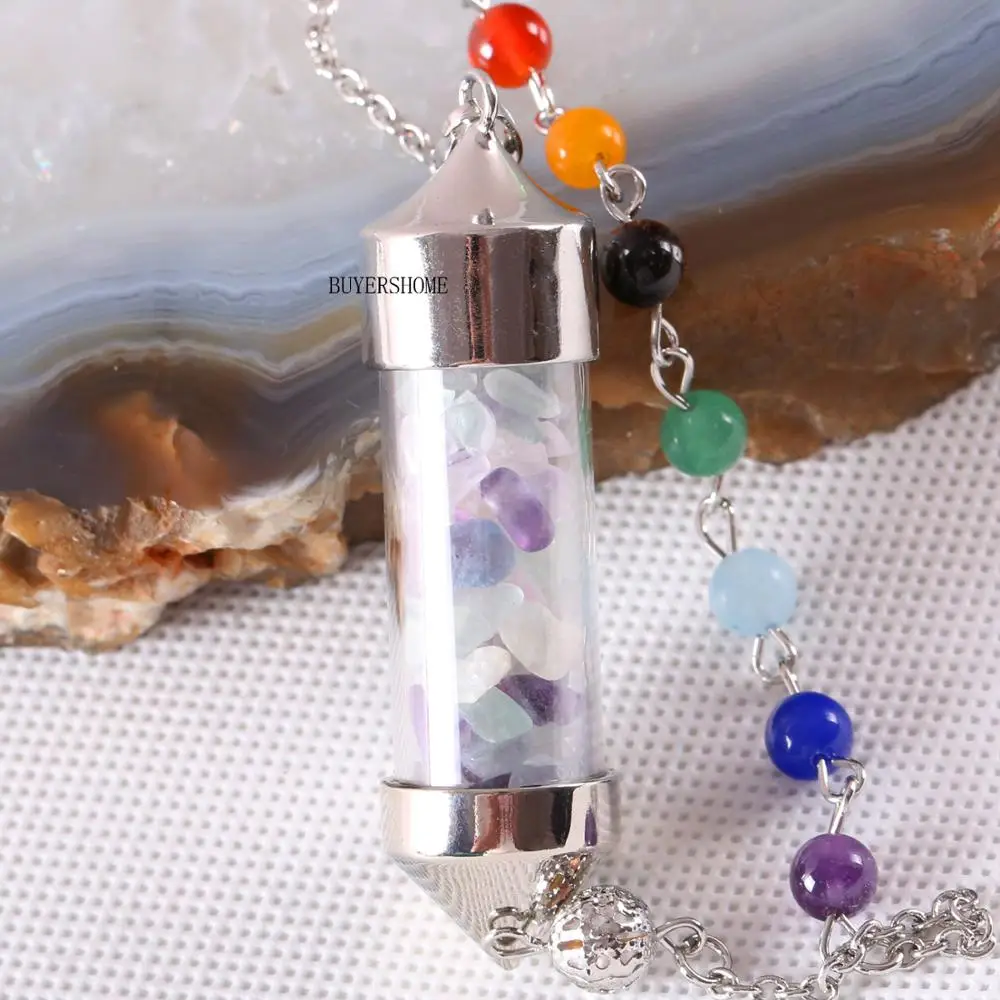 Divination Amulet 7 Чакра Желая бутылка маятник рейки с вкраплениями натуральных камней