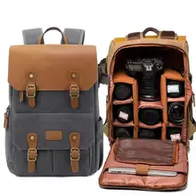 Batik Canvas+Cowhide Waterproof Camera Backpack Large Anti-theft Drone Bag Padded Lens Case for Nikon/Canon/Sony SLR Accessories