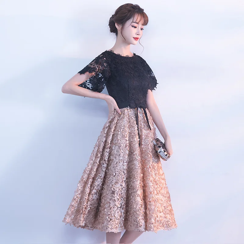 Черное китайское Восточное короткое Cheongsam элегантное вечернее платье платья
