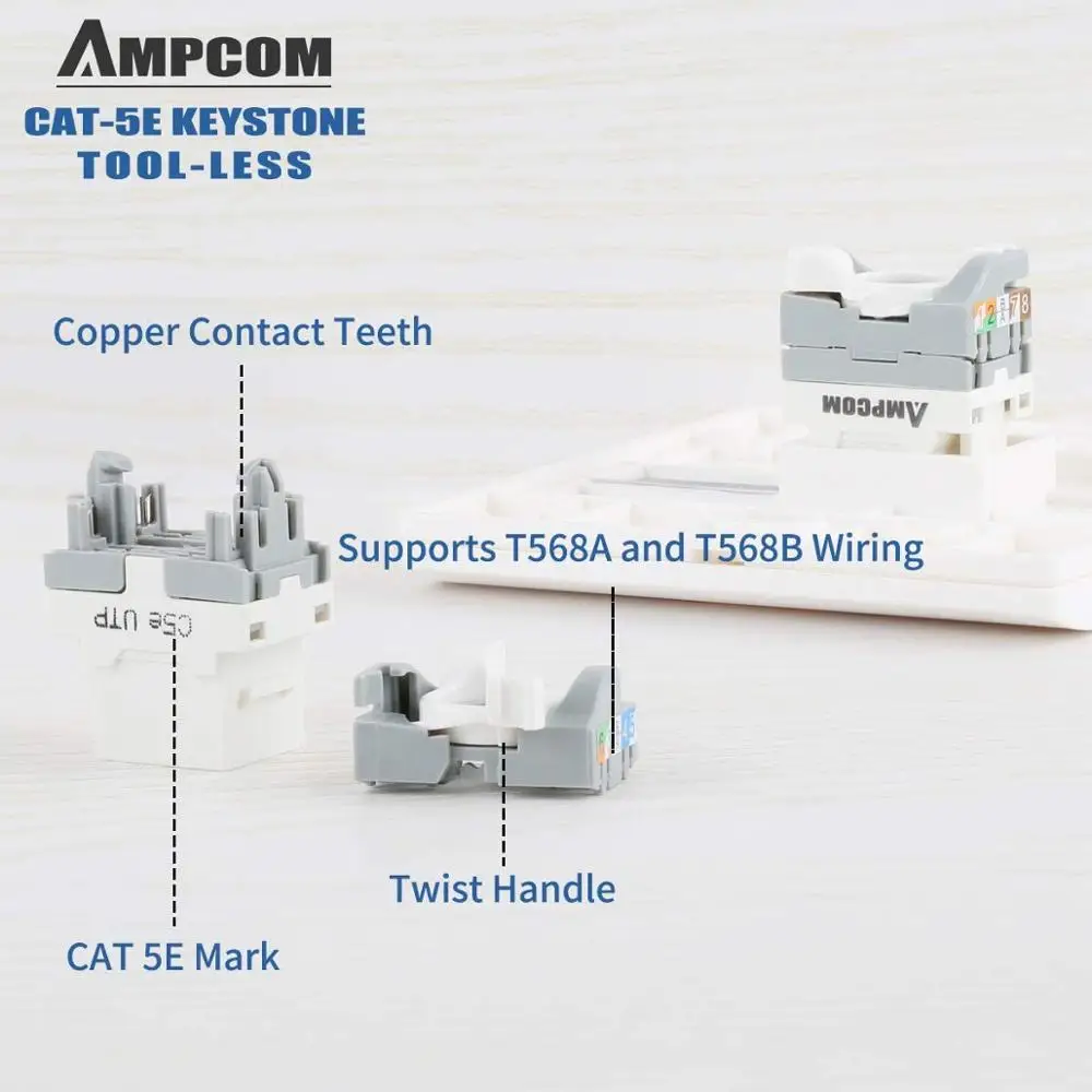 AMPCOM 10 Pack CAT5e RJ45 инструмент без ключа пробойника требуемый Модуль UTP разъем