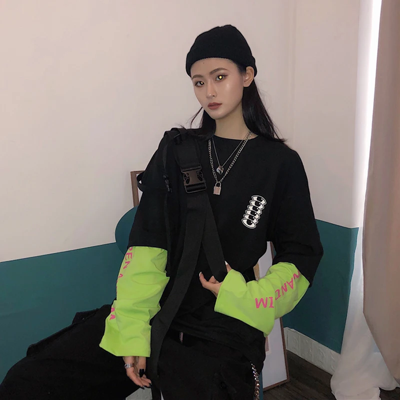 Женская футболка в Корейском стиле Ulzzang Harajuku Повседневная с длинными рукавами и