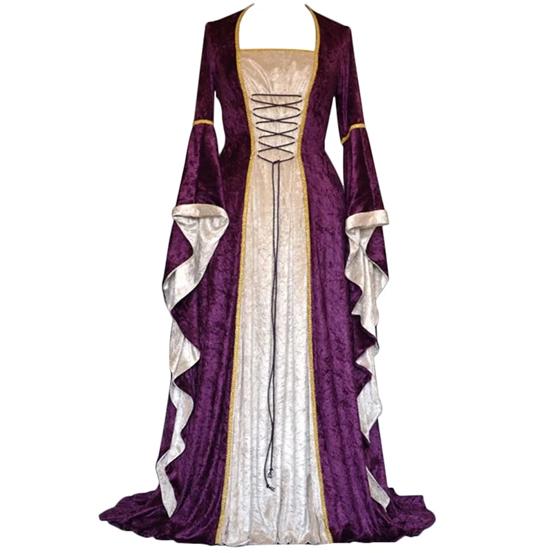 

2019 Vintage Medieval Palace Women Evening Party Gown Fancy Renaissance Pleuche Dress Retro Velvet Tailed Dress Party Costume