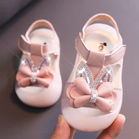 girls summer sandals toddlers baby kids sandals rhinestone rabbit ear with bow knot sweet children beach shoes anti kick toe cap