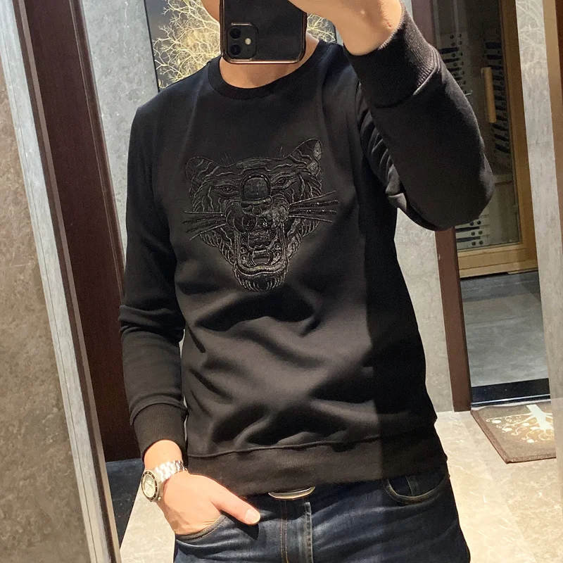 

Мужские кашемировые толстовки с длинными рукавами, теплые толстовки с капюшоном, утепленные, с буровыми головами тигра, модный бренд, разме...