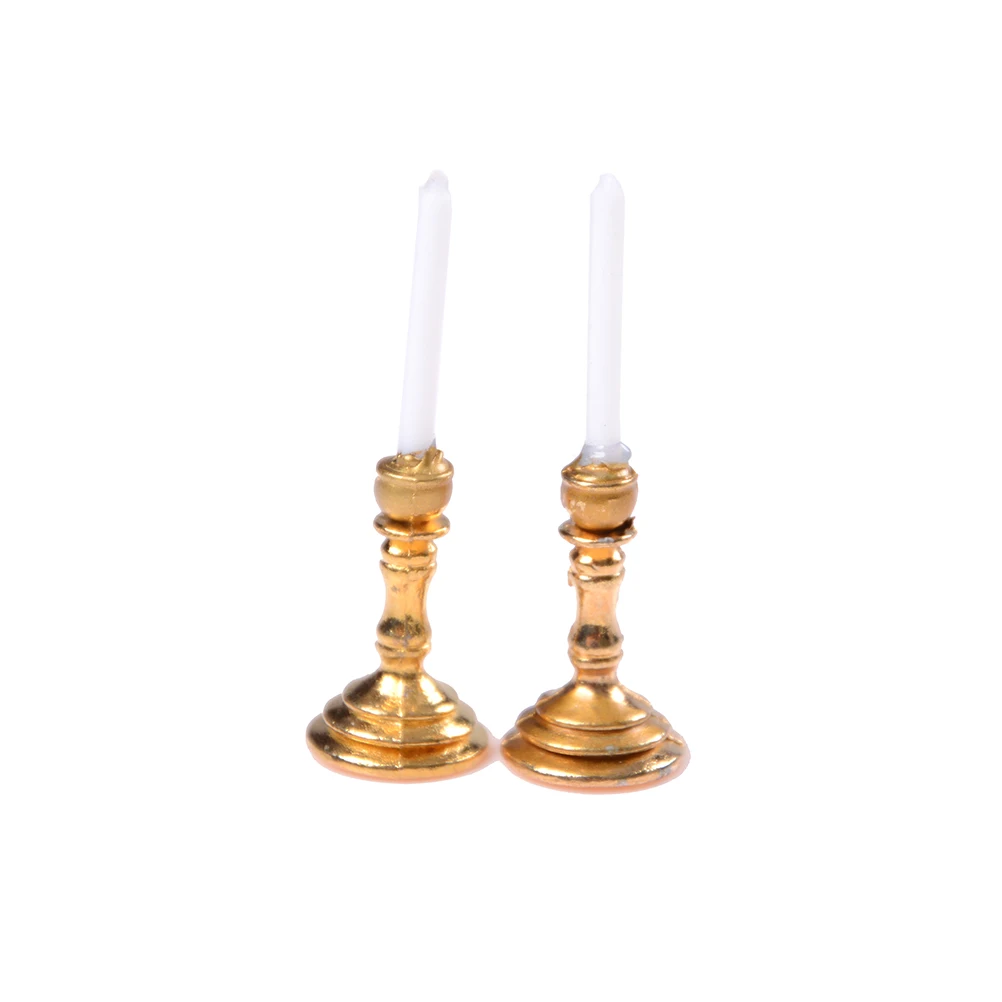 

Doll accessory 2 Pcs /1Pair of 1:12 Dollhouse Miniature Candlesticks White Candles Holders