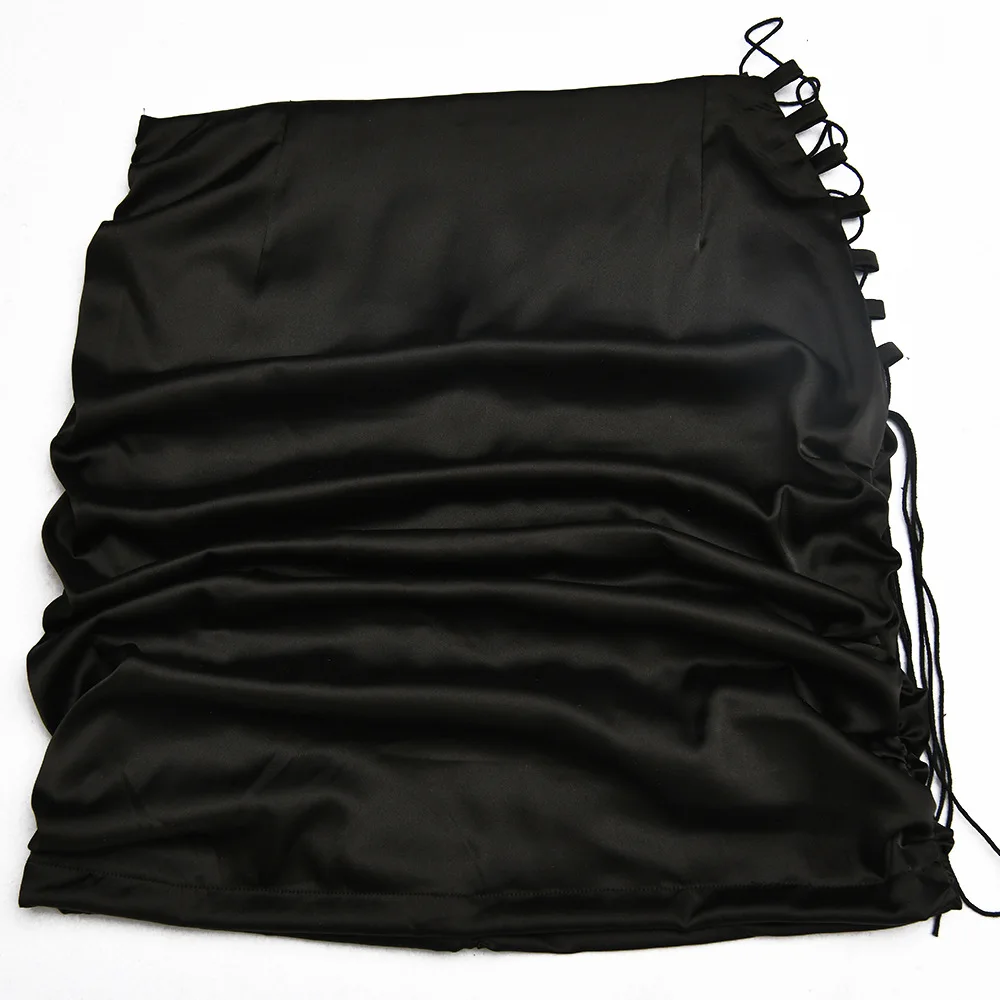 

Drawstring Ruched Halter Sexy Crop Top and Skirts Set Bandage Fashion Outfits Two Piece Matching Set Club Party