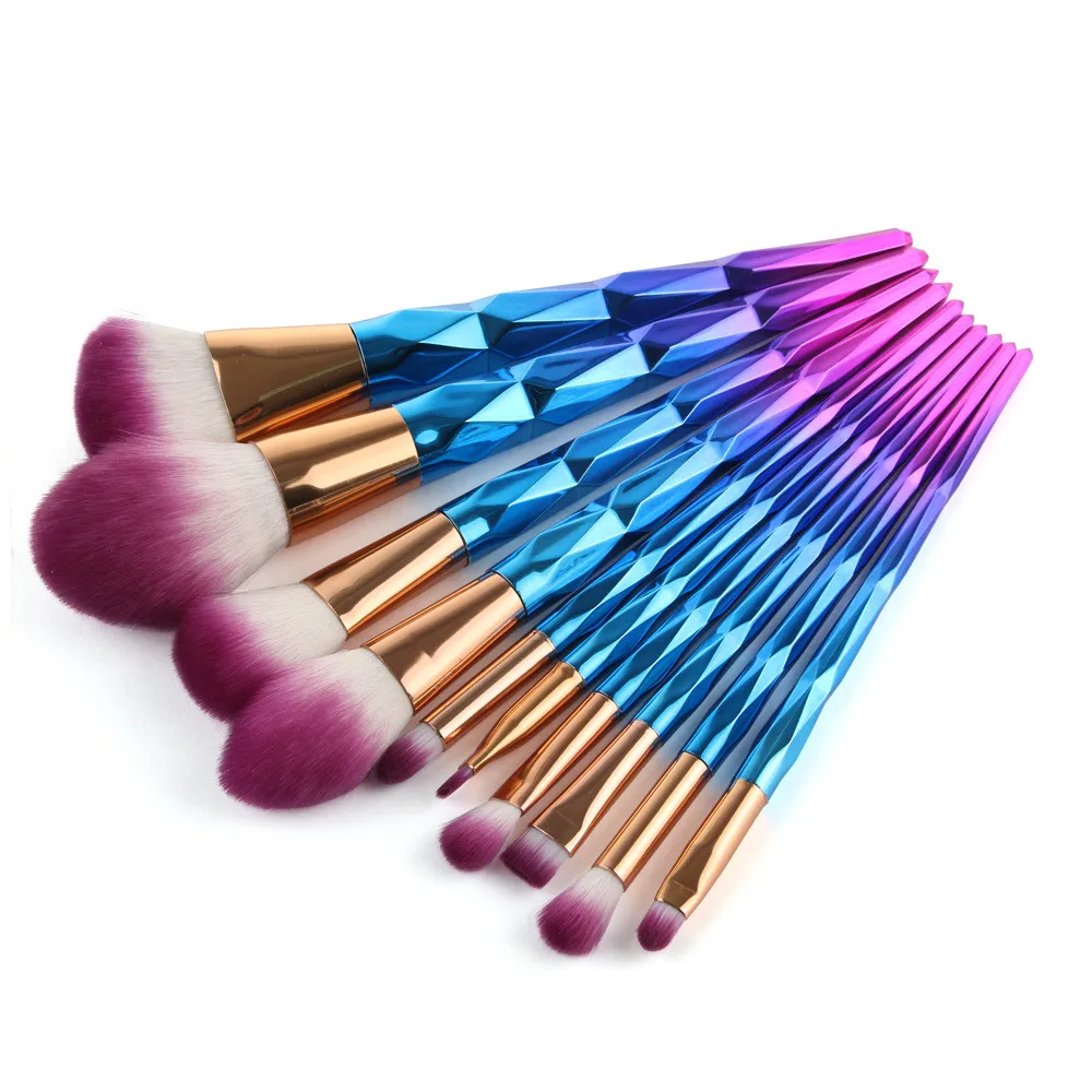 

Hot 10 Pcs Blue Diamond Makeup Brushes Set Powder Foundation Blush Blending Eye shadow Lip Cosmetic Beauty Make Up Brush