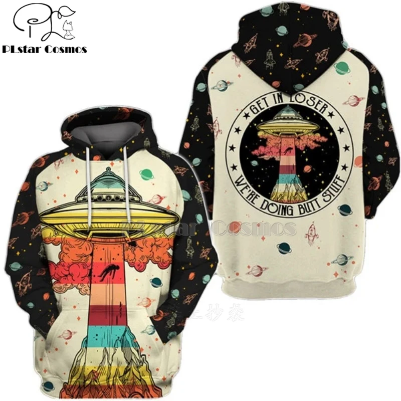 

Men women Harajuku Alien saucer man extraterrestrial UFO print 3d hoodie Unisex Sweatshirt Pullover zip streetwear tracksuit