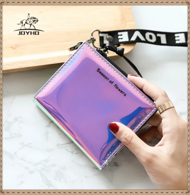 Новый лазерный голографический маленький кошелек на ремешке женские короткие