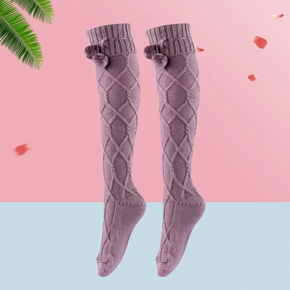 

1 Pair Slouch Socks Breathable High Elasticity Anti-shedding Knit Knee-High Winter Boot Socks for Girl