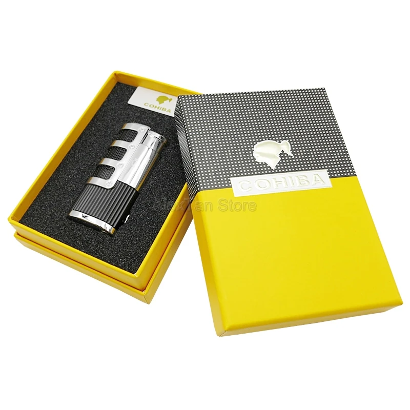 COHIBA элегантная ветрозащитная Зажигалка в полоску 3 фонарь реактивный огонь
